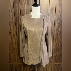 Sweet Jane Tan Faux Suede Assymetrical Full Zip Closure Light Jacket Sz S